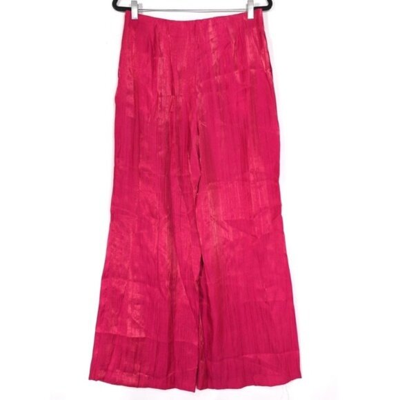 NWOT ZARA Women's Trouser Pants XL Wide Leg Wrinkle Flare Satin Pink 8764/509 - Picture 4 of 11